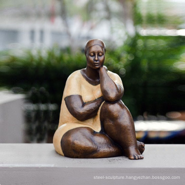 Hot sale bronze sitting fat woman sculpture